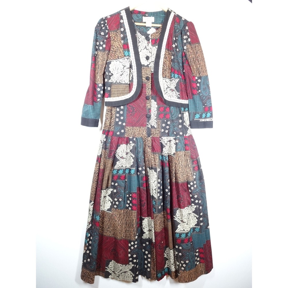 Vintage 90s Samantha Edwards Patchwork Maxi Dress Womens 13/14 Multi Color Boho